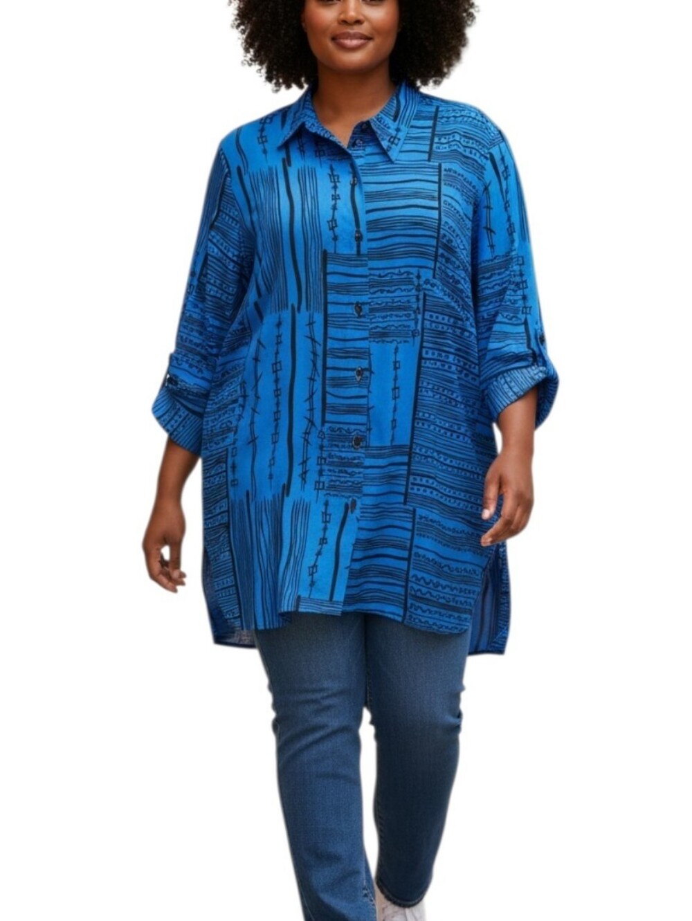 Vintage Jaclyn Smith Blue Button Down Tunic Blouse